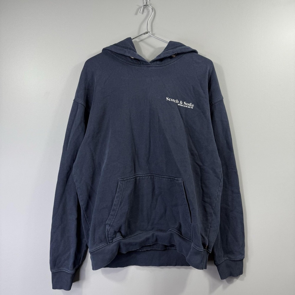 Scotch & Soda Hoodie Mens Large Blue Pullover Fleece Kangaroo Pocket Sweatshirt